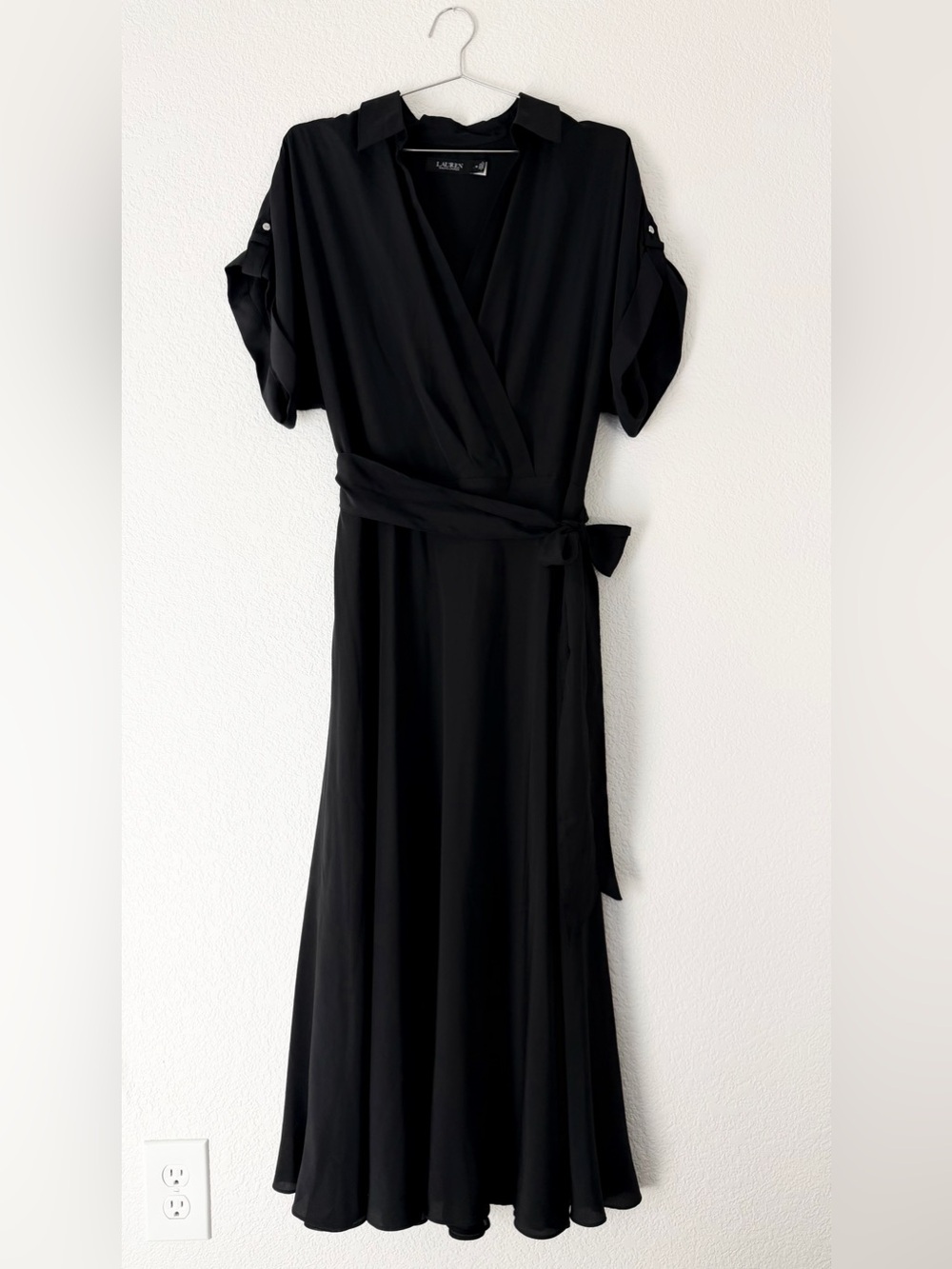 LAUREN Ralph Lauren Black Wrap-Front Midi Dress • Size 16 - Picture 2 of 9